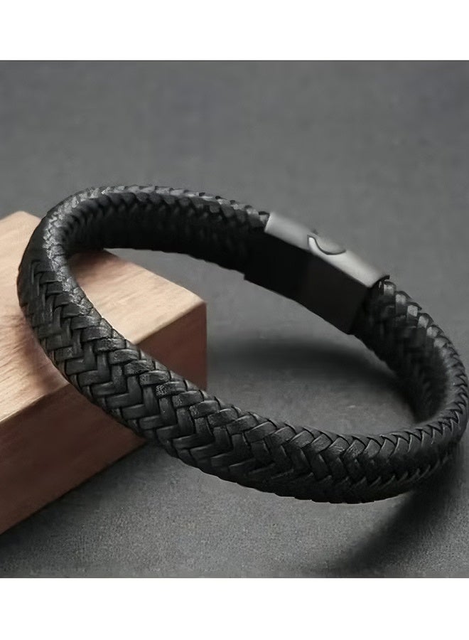Happy D 1pcs Men's Black Simple Woven Bracelet - Image 5