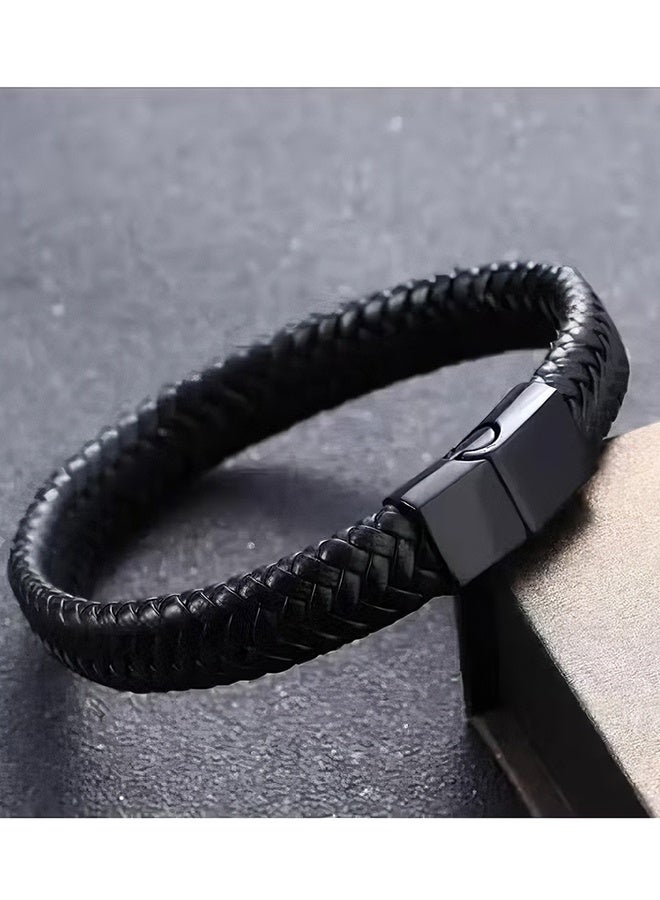 Happy D 1pcs Men's Black Simple Woven Bracelet - Image 3