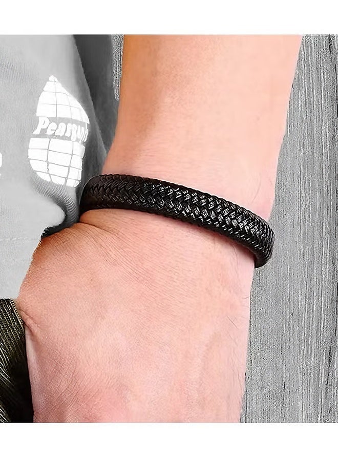 Happy D 1pcs Men's Black Simple Woven Bracelet - Image 4