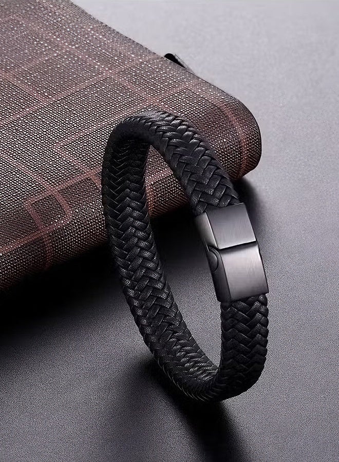 Happy D 1pcs Men's Black Simple Woven Bracelet - Image 2