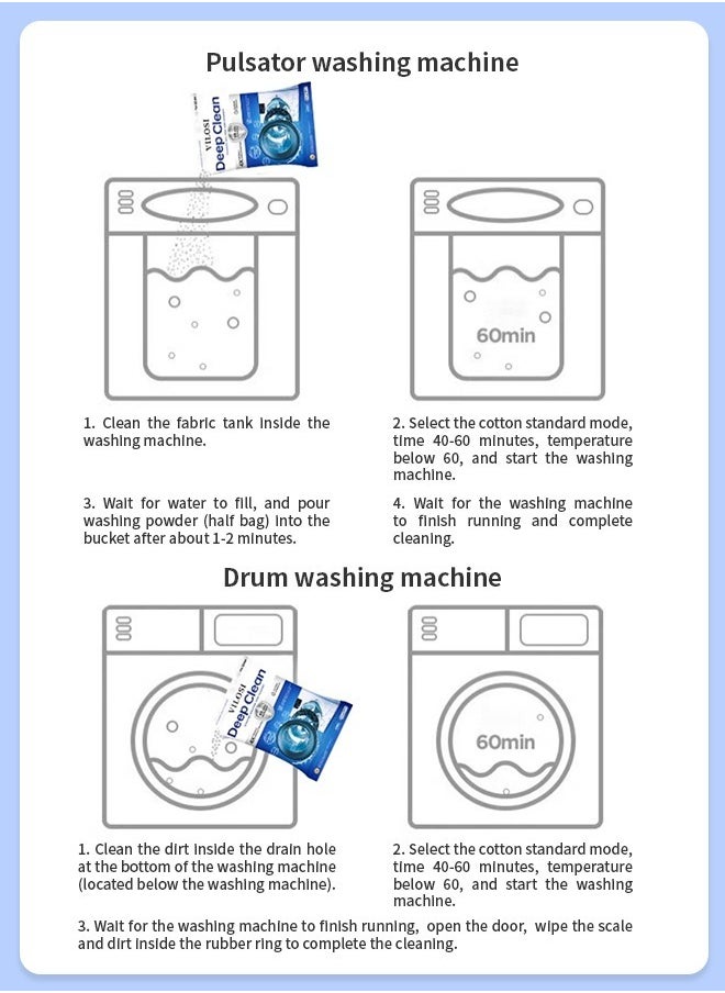 Washing Machine Cleaner no Need Tto Soak, High-Efficiency Odor-Removing Cleaning Powder for All Machines, Removes Soap Scum and Limescale