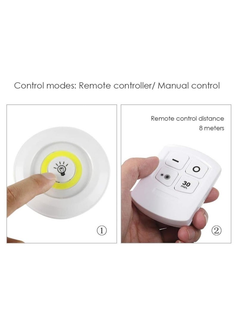 Gravity 1W COB LED Puck Light 6 Pack with Remote Controller Brightness Adjustable Wireless Dimmable Touch Sensor Control Night Lamp Under Cabinet Lighting Battery Powered Operated for Cabinet Wall  - Image 4