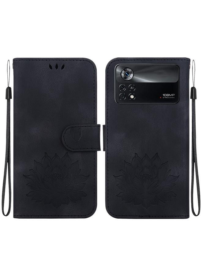 Case For Xiaomi Poco X4 Pro 5G Lotus Embossed Leather Phone Case