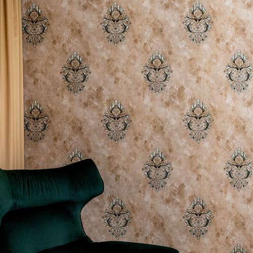 wolpin Non-Woven Wallpaper Non-Adhesive (53 x 950 CM) (Beige) | Textured Damask Ornate Wall Covering with Sparkling Shine | Beige Decorative Wall Covering (54.18 Sq Ft) - Image 4