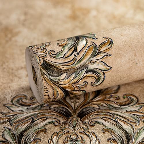wolpin Non-Woven Wallpaper Non-Adhesive (53 x 950 CM) (Beige) | Textured Damask Ornate Wall Covering with Sparkling Shine | Beige Decorative Wall Covering (54.18 Sq Ft) - Image 1