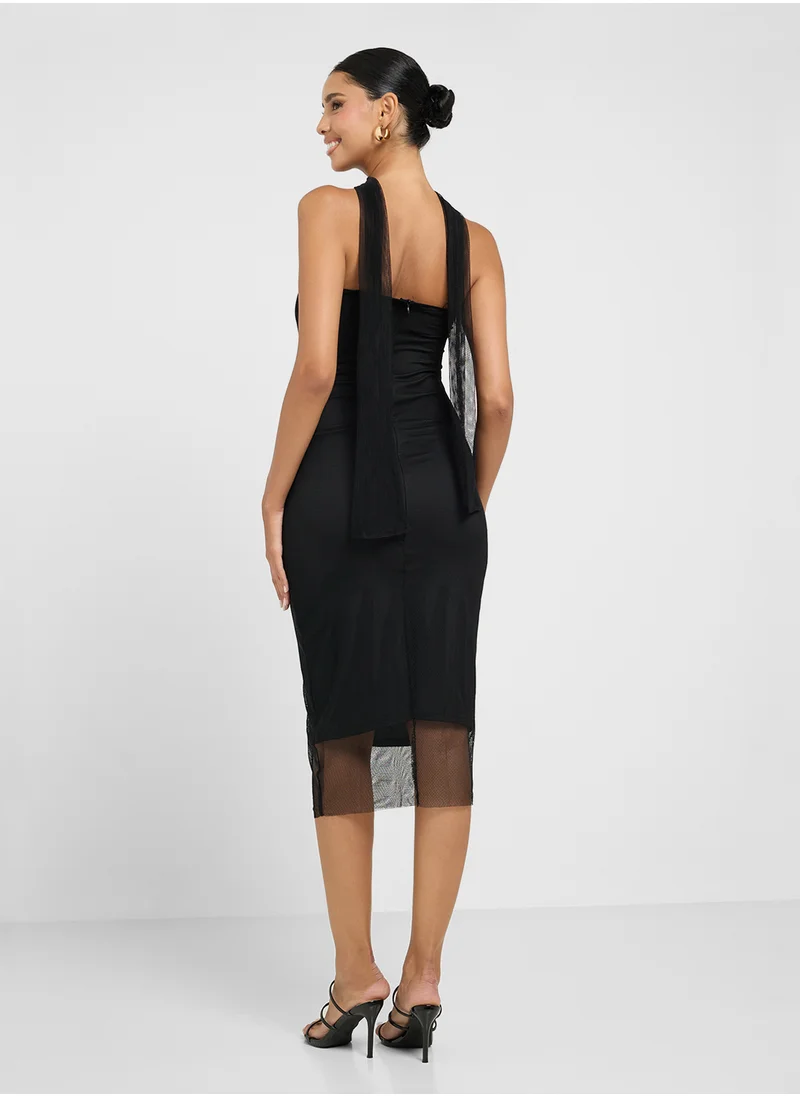 جينجر Bandeau Bodycon Dress With Scarf Detail