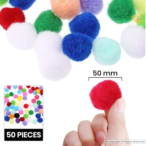 Paraspapermart 50 Pieces Mixed Color Felt Balls Pompom Ball Pom Pom for DIY Sewing Crafts Jewelry Making - Multicolor, 50 mm - Image 2