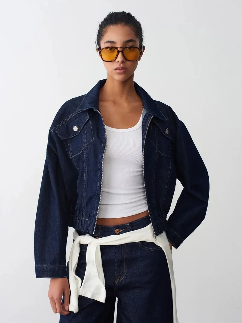 ديلفين DILVIN Oversized Cropped Denim Jacket