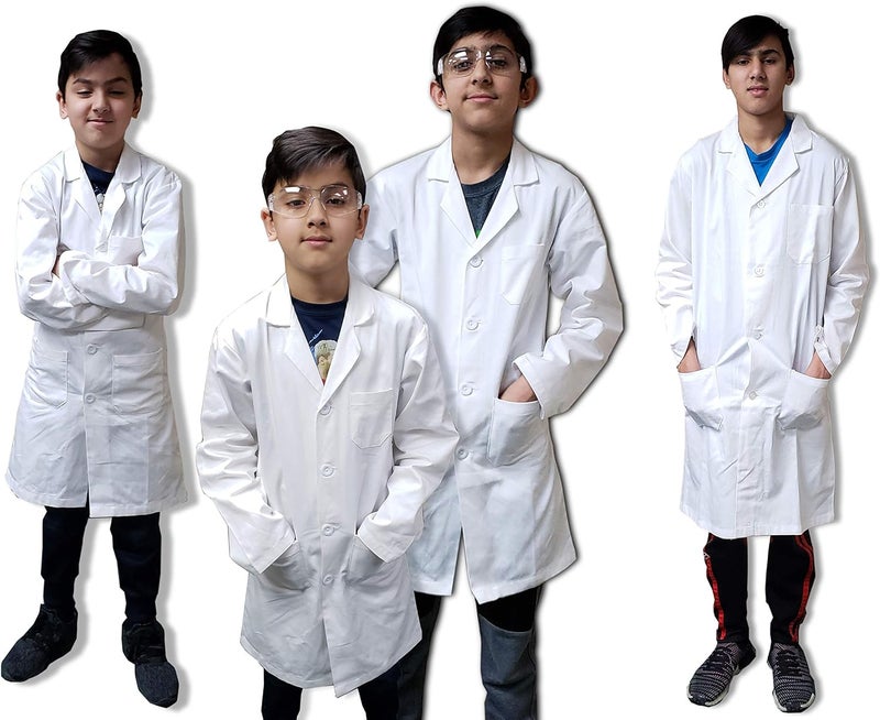 DR Uniforms Kids Lab Coat for Boys & Girls – White Science Doctor Jacket, Long Sleeve School Lab Coat for STEM Learning