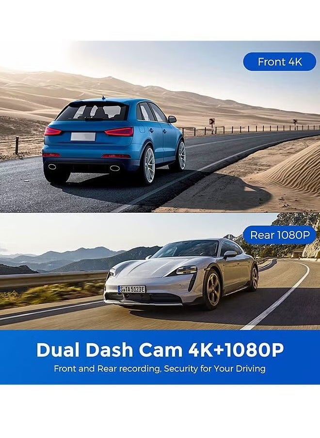 AZDOME - Dash Camera, 4k Dash Cam Front And Rear, Built In 5G WIFI GPS Dual Dashcams, Voice Control Car Camera With Night Vision, Car Drive Recorder With G Sensor, Parking Monitor - Image 1
