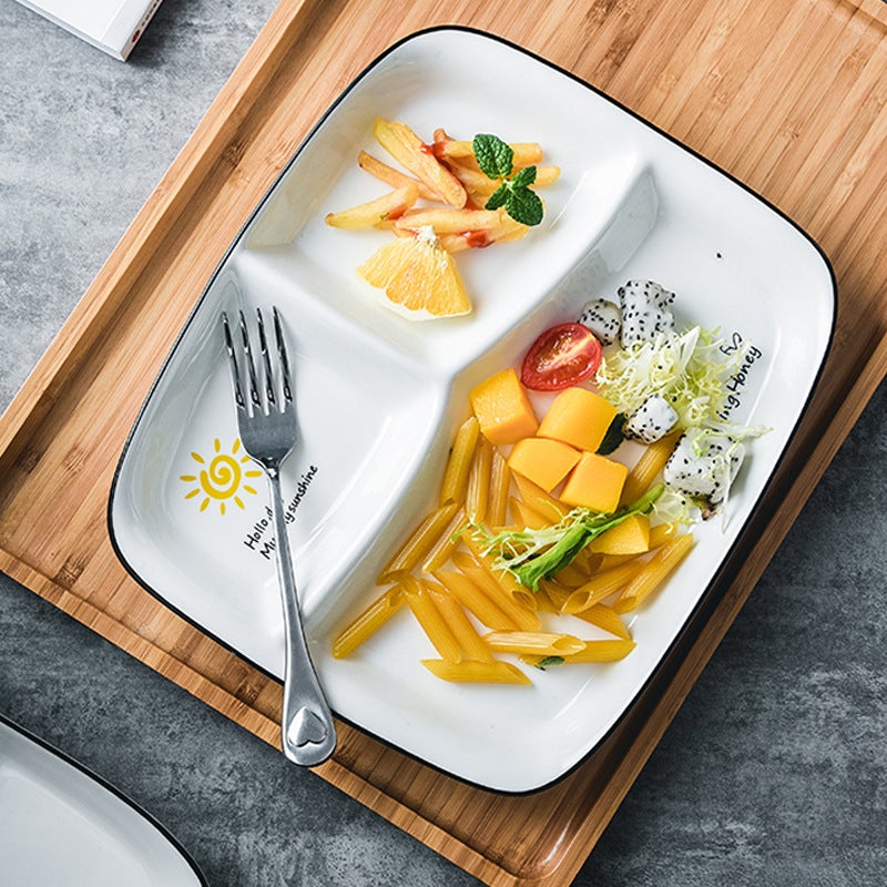 طبق عشاء سيراميك مقسم طبق طعام سريع طبق طعام إفطار طبق فواكه طبق للبالغين طبق أرز كافتيريا طبق زلابية غربية - Image 4
