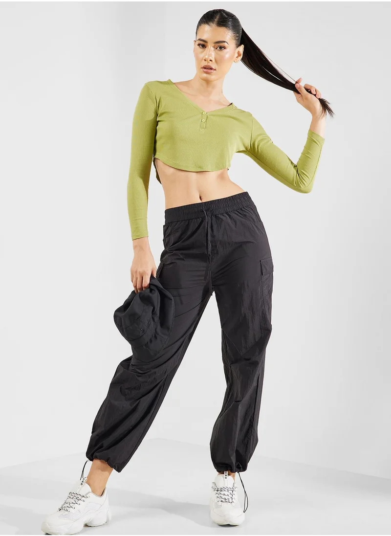 FRWD Button Down Mesh Cropped T-Shirt