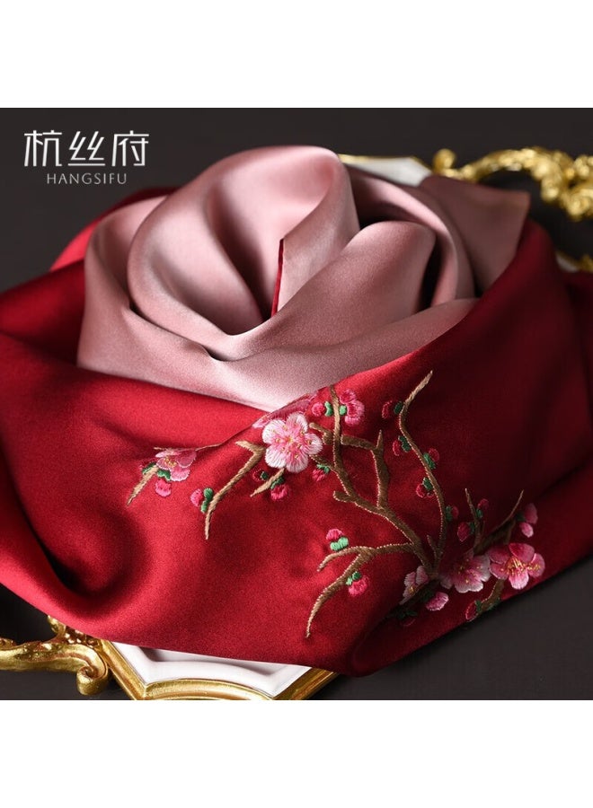 Hang Silk House وشاح حرير توسو من هانغسي مانشن لعيد ميلاد الأم هدية يوم الأم للفتيات باللون الأحمر البرقوق - Image 1