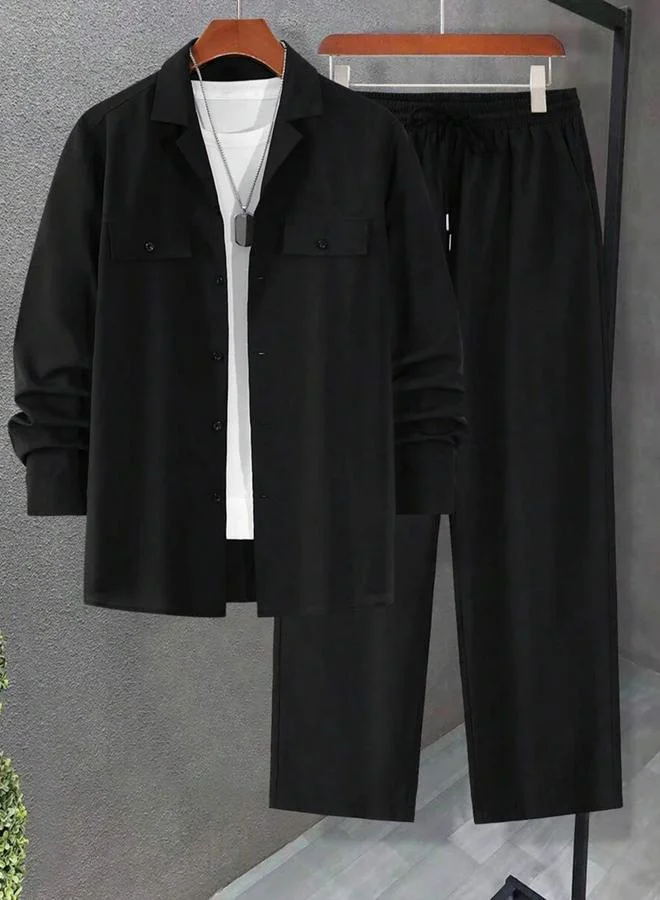Take Two Men Black Casual Shirt and Pants Co-Ords