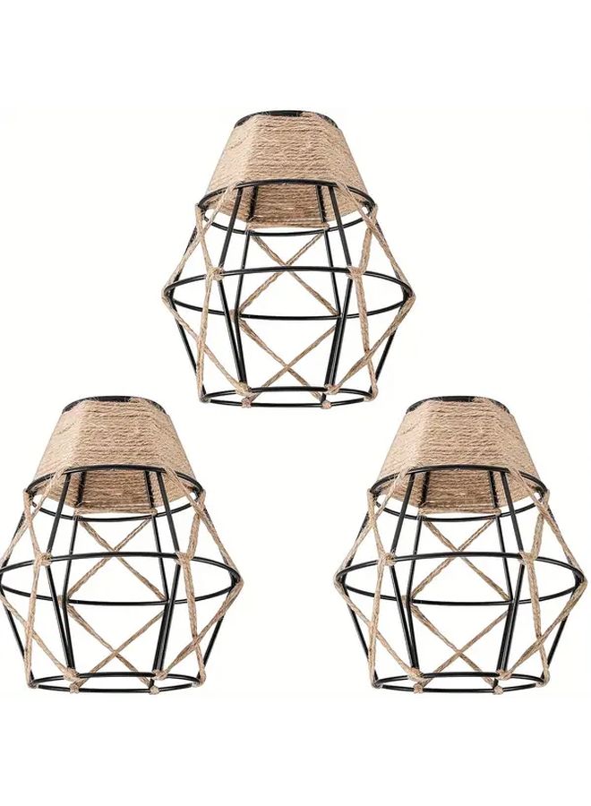 Black Boho Woven Lampshade 3 Pack for Floor Lamp Table Light - Image 1