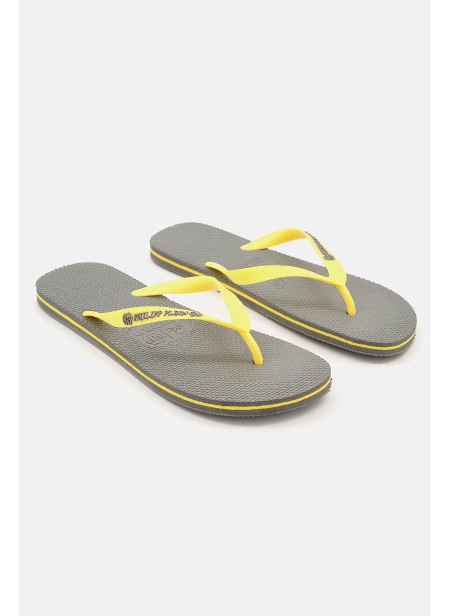 PHILIPP PLEIN Men Slip On Brand Logo Slippers, Grey  - Image 1