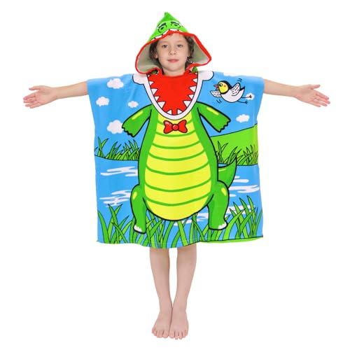 growell Hooded Kids Beach Towels - Toddler Bath Towel Girls Boys Swim Cover-ups for Ages 1 to 6 Kids Pool Towels Quick Dry Lightweight Soft Microfiber Poncho Towel 24x24 (Alligator Green) - Image 2