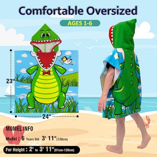 growell Hooded Kids Beach Towels - Toddler Bath Towel Girls Boys Swim Cover-ups for Ages 1 to 6 Kids Pool Towels Quick Dry Lightweight Soft Microfiber Poncho Towel 24x24 (Alligator Green) - Image 4