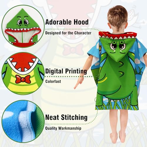 growell Hooded Kids Beach Towels - Toddler Bath Towel Girls Boys Swim Cover-ups for Ages 1 to 6 Kids Pool Towels Quick Dry Lightweight Soft Microfiber Poncho Towel 24x24 (Alligator Green) - Image 3