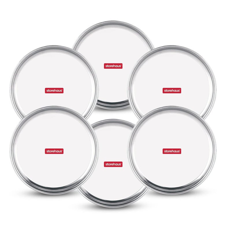 Storehaus Stainless Steel 6pc Thali Plate12 inch Kitchenware Set Ideal for Home Restaurants and Family Use Silver - Image 1