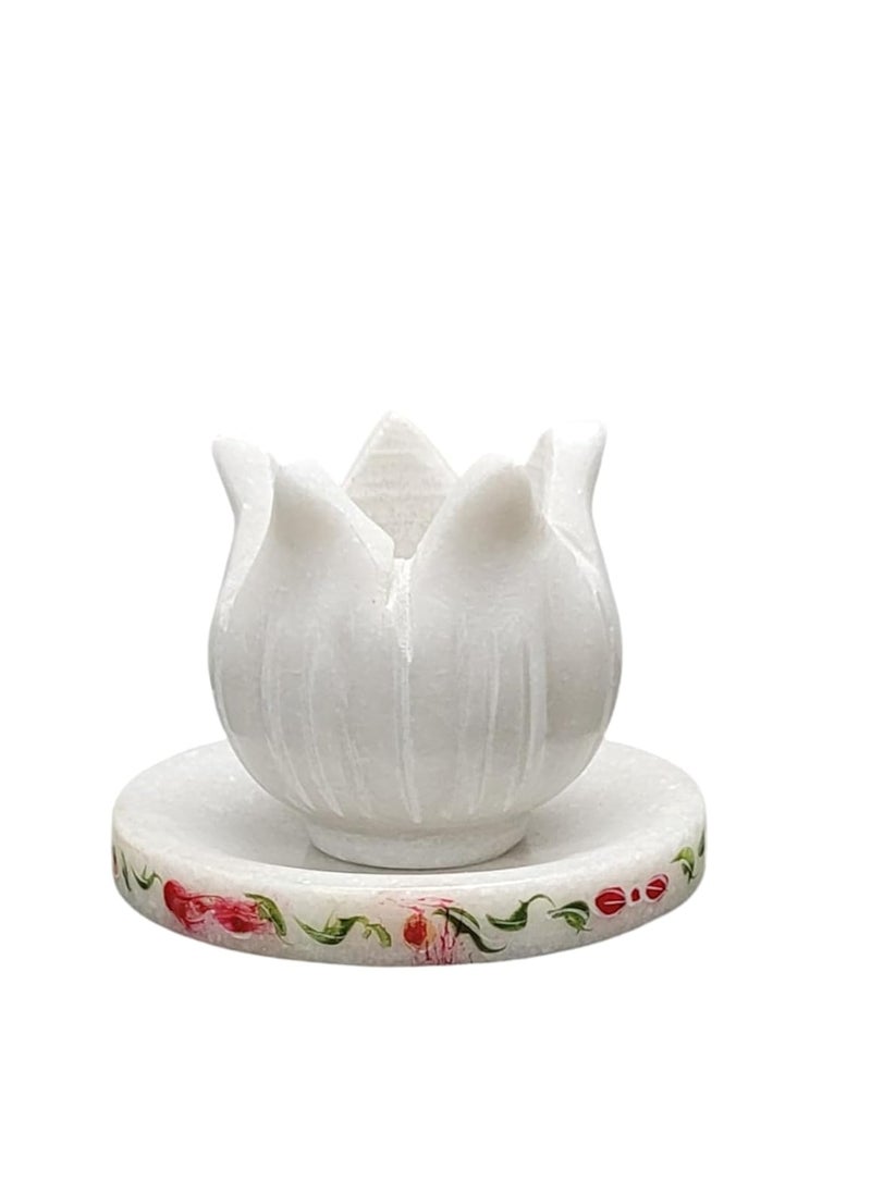 R&M - RM Marble Bowl/Urli/Candle Holder Combo Pack of 2 for Home Decoration (4inch Base Plate with 3inch Candle Holder) | Marble Flower Bowl | Marble Floating Candle Holder Bowl - Image 1