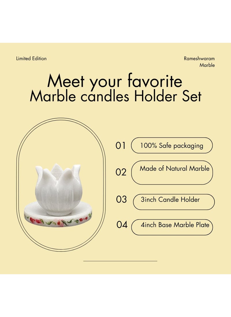 R&M - RM Marble Bowl/Urli/Candle Holder Combo Pack of 2 for Home Decoration (4inch Base Plate with 3inch Candle Holder) | Marble Flower Bowl | Marble Floating Candle Holder Bowl - Image 1