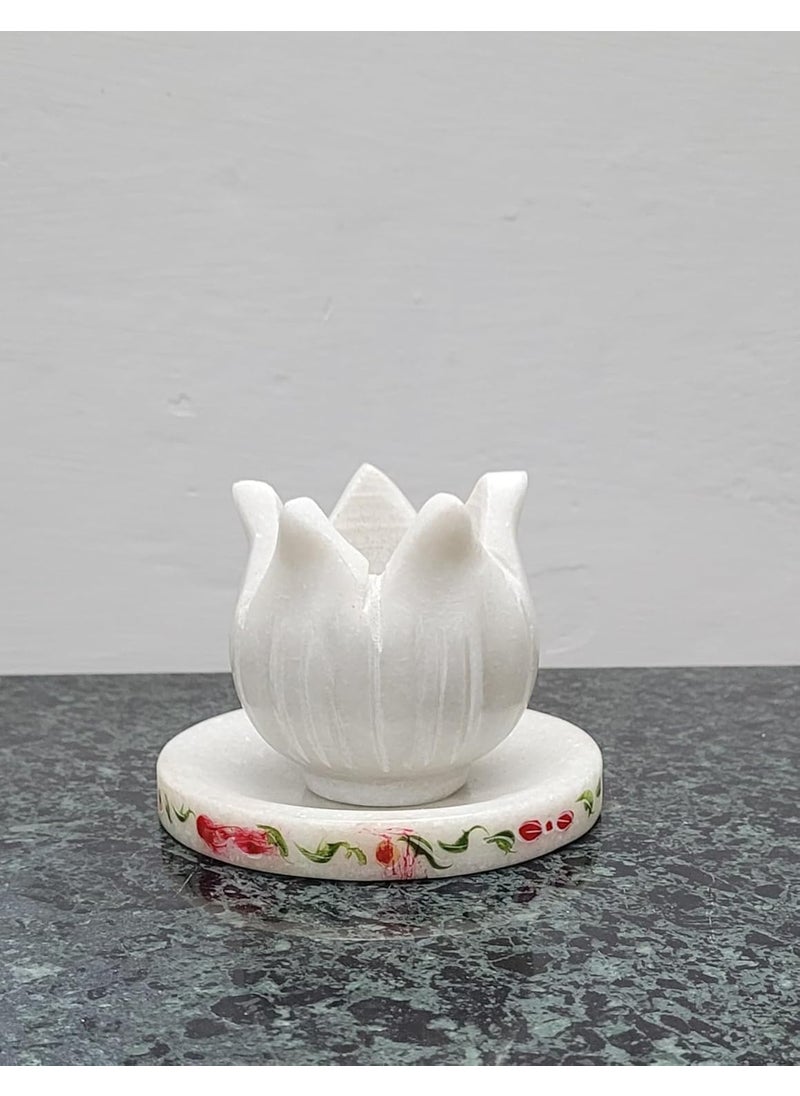 R&M - RM Marble Bowl/Urli/Candle Holder Combo Pack of 2 for Home Decoration (4inch Base Plate with 3inch Candle Holder) | Marble Flower Bowl | Marble Floating Candle Holder Bowl - Image 1