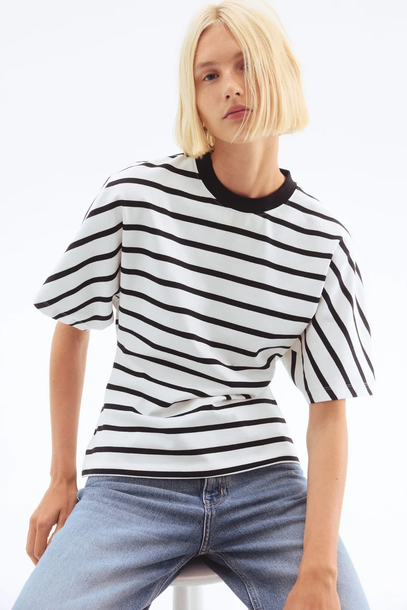 اتش اند ام تي-شيرت قطني بتصميم يحدد الخصر