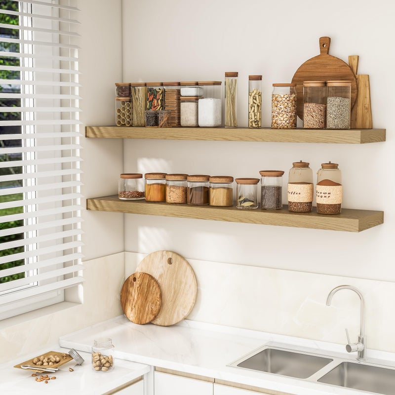 RICHFOCUS 55Inch Floating Shelves for Wall 2 Pack Shelves for Bedroom|Kitchen|Bathroom Wall Mounted Rustic Wood Floating Shelf with Invisible Brackets for Books|Storage|Decor, Oak - Image 3