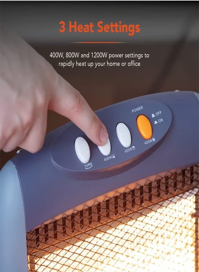 توسكانا يو دفاية ومدفأة كهربائية 3 مستويات 400 واط و 800 واط و 1200 واط سخان هالوجين لغرفة مع حماية من الانقلاب - Image 3