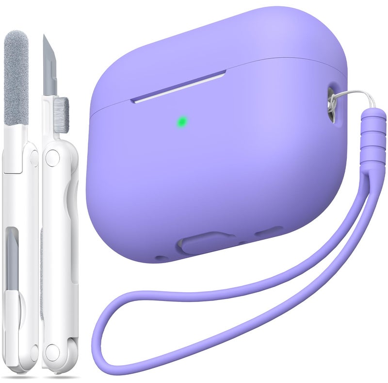 MHYALUDO for AirPods Pro 1st2nd Generation Case Cover Military Grade AntiFall Soft Silicone ShockAbsorbing for AirPods Pro Case Skin Touch with Keychain and Cleaning Kit Lilac - Image 2
