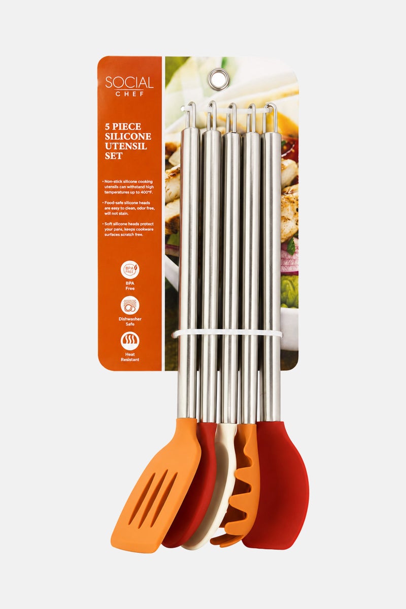 Social Chef 5 Pieces Silicone Untensil Set, Multicolor - Image 1