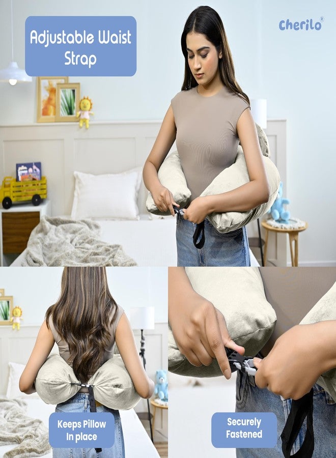Cherilo Feeding Pillow for New Born Baby | Plus Size Breast Feeding Pillow & Bottle Feeding Support Pillows with Safety Fence Design | Adjustable Waist Belt | Soft Removable Velvet Cover – Cream - Image 4