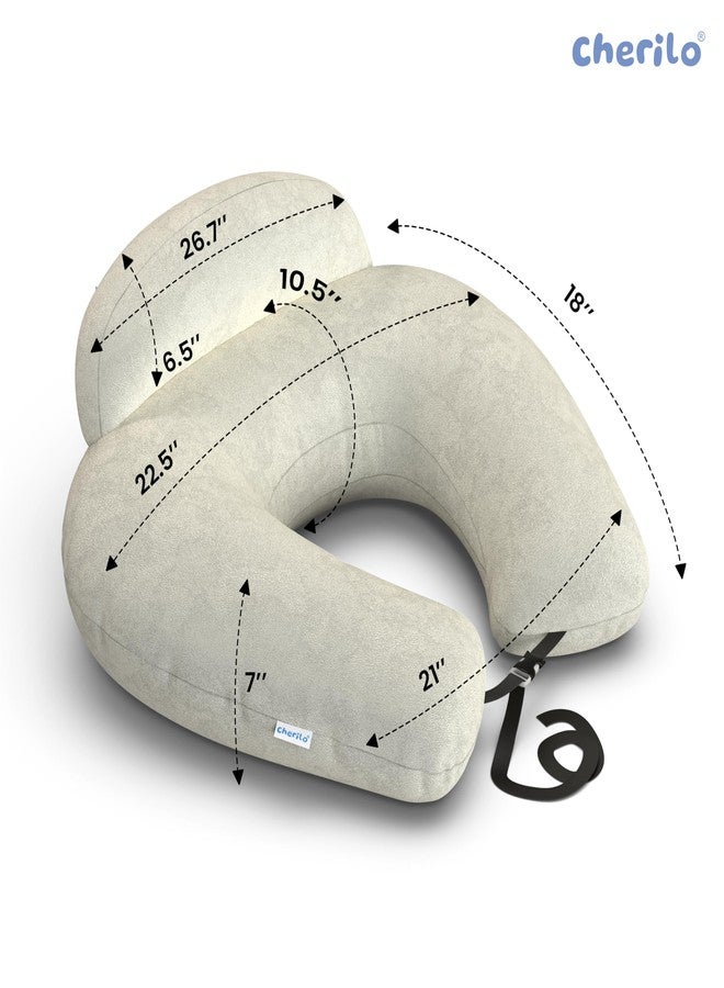 Cherilo Feeding Pillow for New Born Baby | Plus Size Breast Feeding Pillow & Bottle Feeding Support Pillows with Safety Fence Design | Adjustable Waist Belt | Soft Removable Velvet Cover – Cream - Image 2