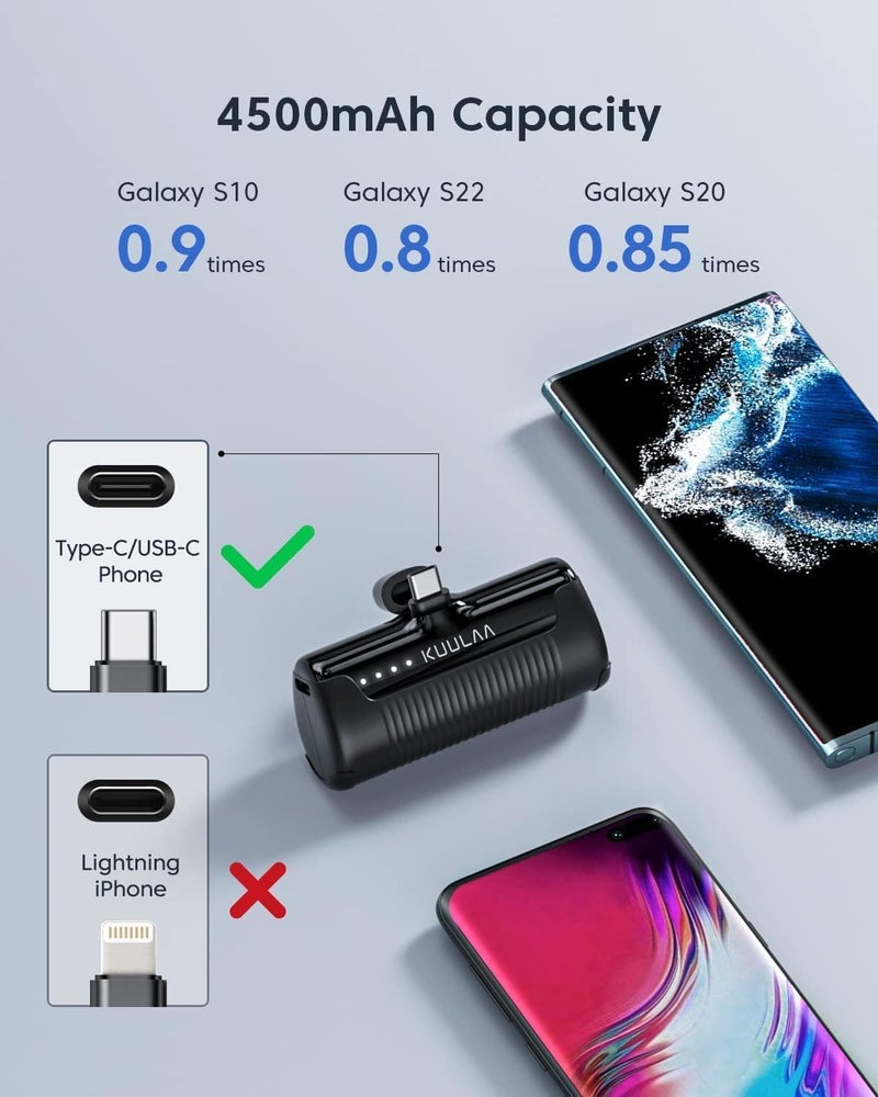 KUULAA Portable Charger USB C Power Bank 4500mAh Small Portable Phone Charger Android Compact Plug in Battery Pack Portable Compatible with iPhone 15/16, Samsung Galaxy, Moto, LG, Pixel Black - Image 5