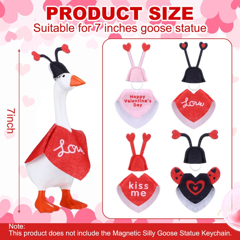 Shinylin 4 Set Valentines Day 7 Inch Desk Goose Outfits Heart Ladybug Mini Desk Goose Costumes Pink Heart Mini Porch Geese Outfits Cute and Funny Porch Geese Clothes for Magnetic Figurines - Image 2