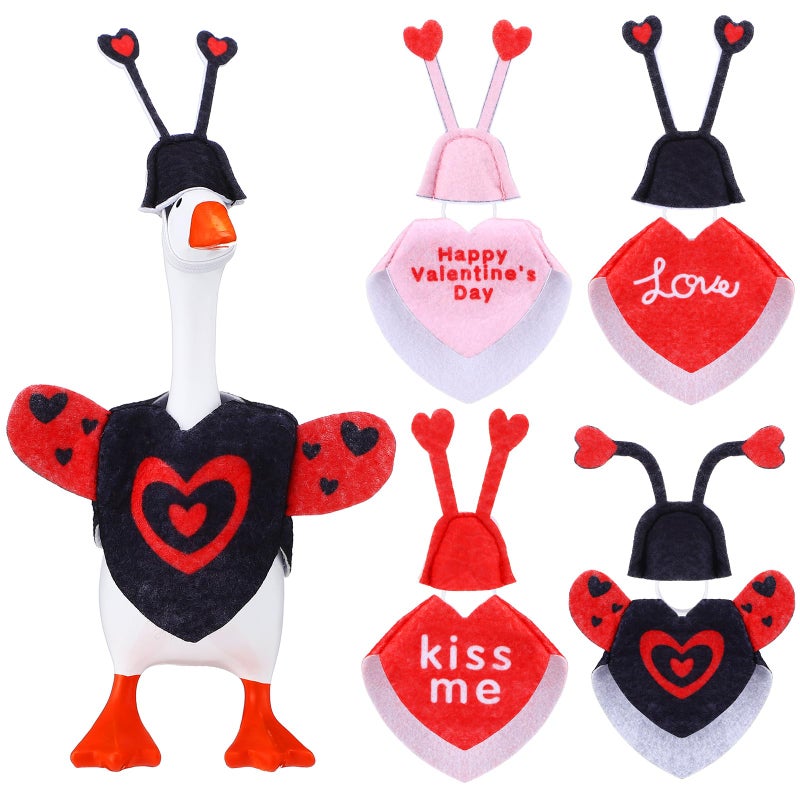 Shinylin 4 Set Valentines Day 7 Inch Desk Goose Outfits Heart Ladybug Mini Desk Goose Costumes Pink Heart Mini Porch Geese Outfits Cute and Funny Porch Geese Clothes for Magnetic Figurines - Image 1