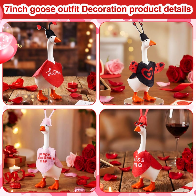 Shinylin 4 Set Valentines Day 7 Inch Desk Goose Outfits Heart Ladybug Mini Desk Goose Costumes Pink Heart Mini Porch Geese Outfits Cute and Funny Porch Geese Clothes for Magnetic Figurines - Image 4