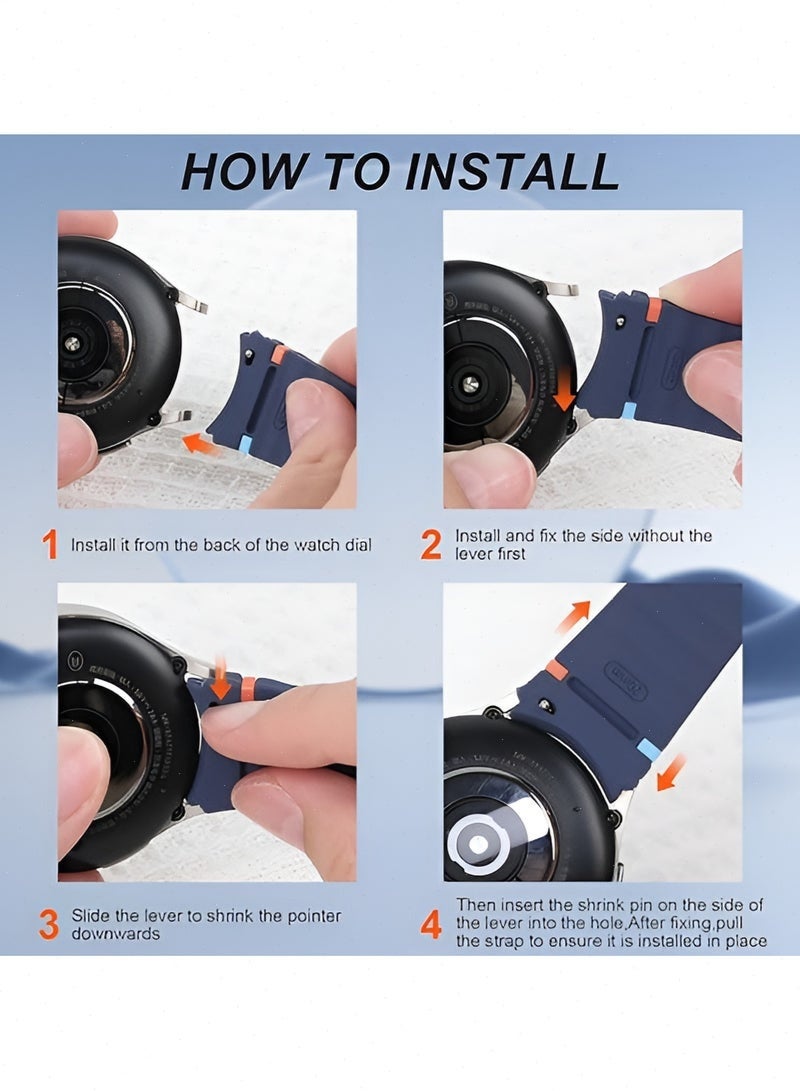 TraMx 4 Pack Silicone Watch Bands Compatible with Galaxy Watch 7 6 5 4 FE and Classic Models 20mm Soft Sport Strap for Men and Women Black Grey Blue Red - Image 5