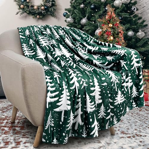 Roszwtit Christmas Tree Throw Blanket 50x60 Inch Merry Christmas Green Blankets Soft Lightweight Cozy Plush Blanket for Holiday Xmas Decor Gifts - Image 1