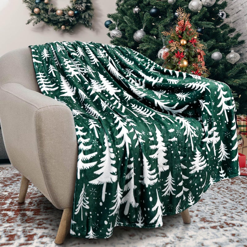 Roszwtit Christmas Tree Throw Blanket 50x60 Inch Merry Christmas Green Blankets Soft Lightweight Cozy Plush Blanket for Holiday Xmas Decor Gifts - Image 2