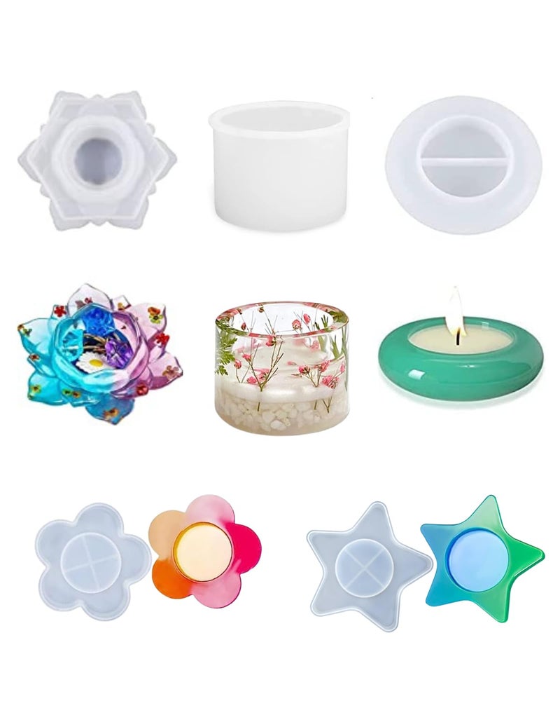Snoogg Snoogg Tea Light candel Silicone Mold Combo of 5 molds in Shape Lotus 2 inch Round 4 inch Oval Edge Star and Flower - Set of Five Moulds  - Image 1
