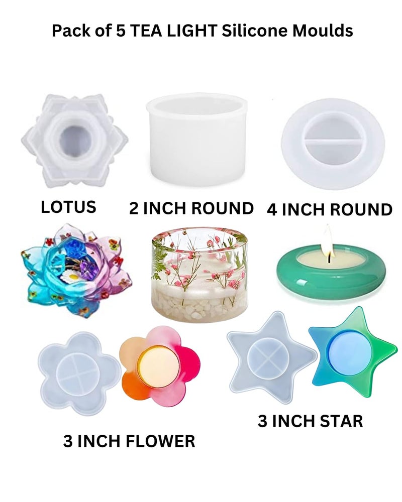 Snoogg Snoogg Tea Light candel Silicone Mold Combo of 5 molds in Shape Lotus 2 inch Round 4 inch Oval Edge Star and Flower - Set of Five Moulds  - Image 2