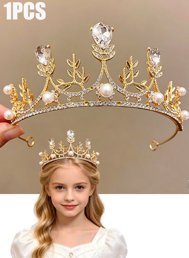 Happy D Golden Crystal Tiara Crown Headband for Women, Girls, Children, Birthday, Princess Crown, Party Scene Hair Accessories, Bride, Wedding, Prom, Festival, Gift - Image 1