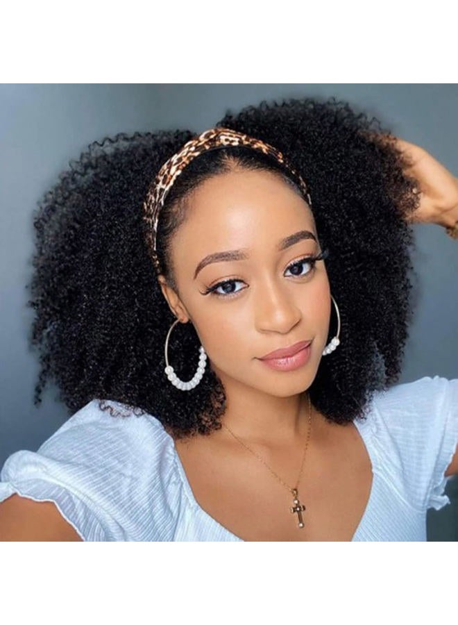 ISEE Hair Afro Kinky Curly Headband Wig Human Hair 180% Density Afro Wigs for Black Women Natural Curls 10A Glueless Human Hair Wigs (14 Inch) - Image 1