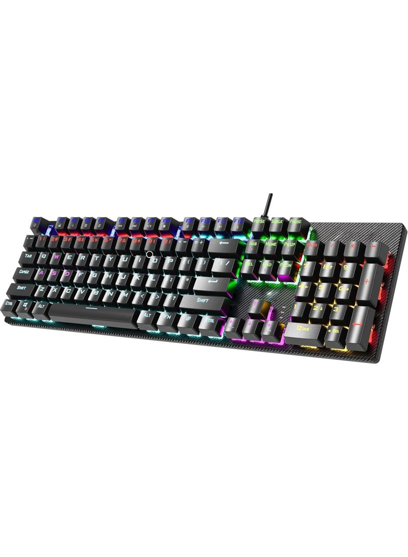 Mechanical Wired Gaming Keyboard – Rainbow LED Backlight, Full Keys with Num Lock, Durable Design for PC & Laptop