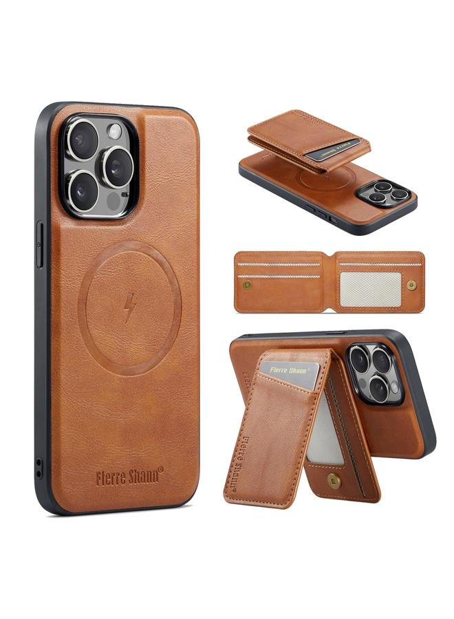 Case For iPhone 14 Pro Max Fierre Shann Cowhide Vertical Flip Magnetic Card Holder Phone Case