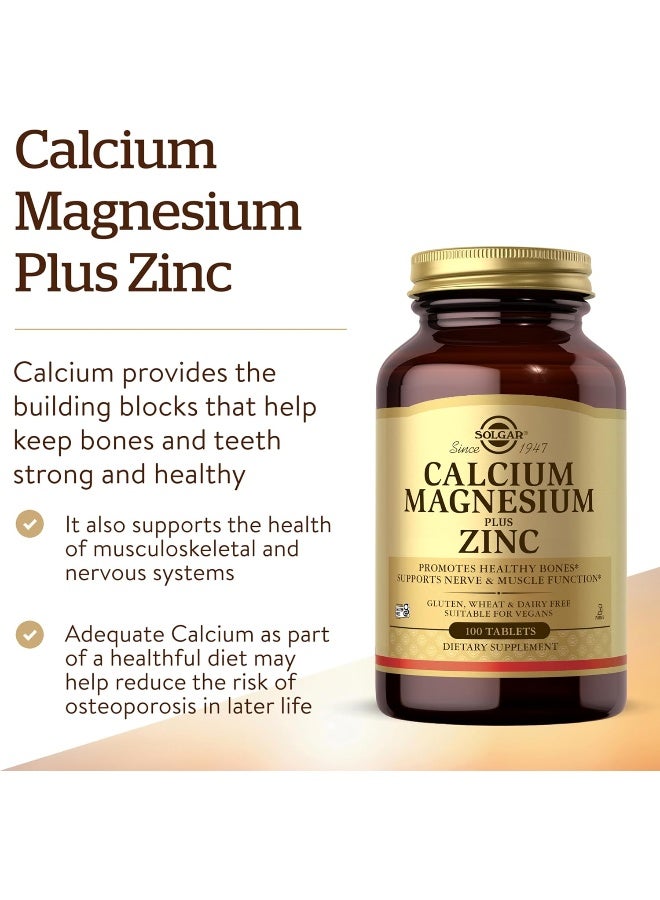 Solgar Calcium Magnesium Plus Zinc - 100 Tablets - Image 3