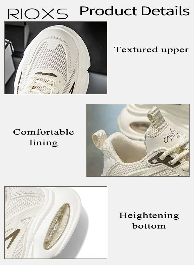 ريوكس حذاء رياضي رجالي شبكي سميك، حذاء جري خفيف الوزن ومسامي للرجال، حذاء رياضي كلاسيكي برباط سميك ووسادة هوائية مبطنة، حذاء رياضي غير قابل للانزلاق ومريح للارتداء اليومي في العمل أو الصالة الرياضية، لون بيج - Image 4