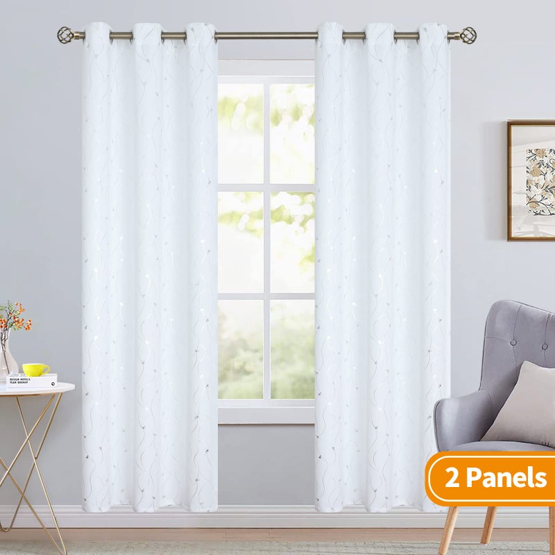 BGment الستائر البيضاء البالغة 84 بوصة طول 2 لوحات grommet الغرفة المعزولة الحرارية معزول الستائر النافذة مع خط الموجة ونقاط مطبوعة لغرفة النوم 42 × 84 بوصة أبيض نقي نقي - Image 2